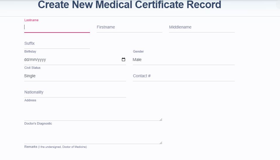 Medical Certificate Form