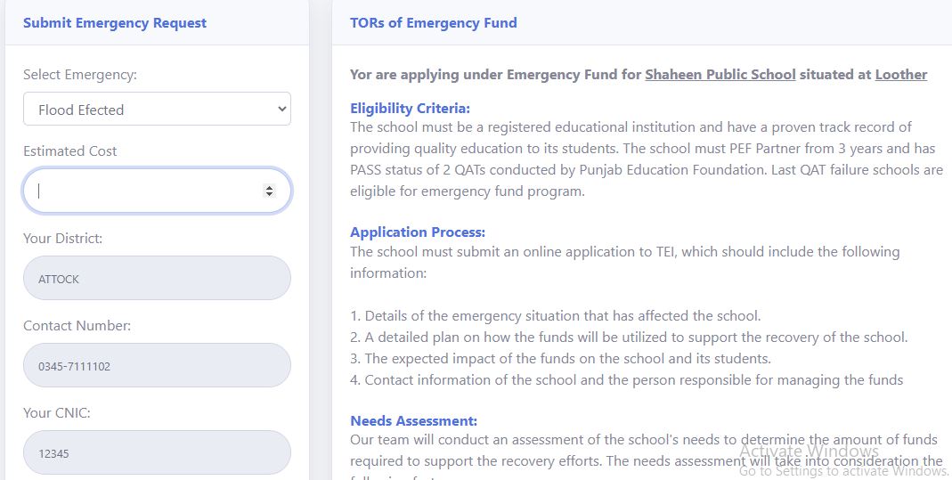 Emergency Fund Reguest form